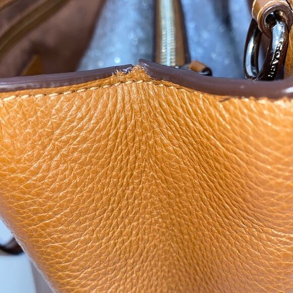 Coach Logo 2Way Carmel Leather Handbag Dual Handle Magnetic Closure - Picture 9 of 17